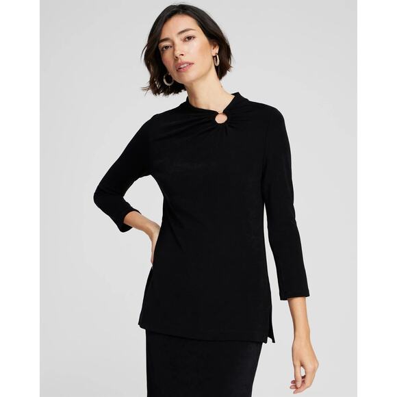 NWT Chicos Travelers Women Career Minimalist Slinky Knit Ruched Ring Top XL - Picture 1 of 9